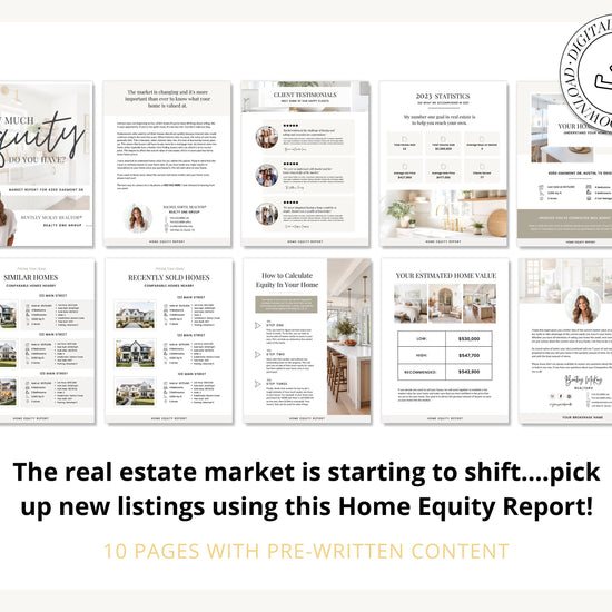 Home Equity Report | CMA Packet Clients | Comparative Market Analysis | Listing Presentation | Seller Guide Real Estate Prospecting | Canva
