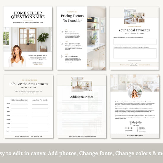 Home Seller Questionnaire for Real Estate Agents | Realtor Marketing Material | Canva Template | Seller Guide | Client Home Guide | Seller