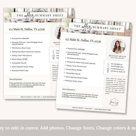 Offer Summary Cover Sheet | Real Estate Marketing | Multiple Offer | Home Buyer Guide | Seller Guide | Offer Cover Sheet | Real Estate