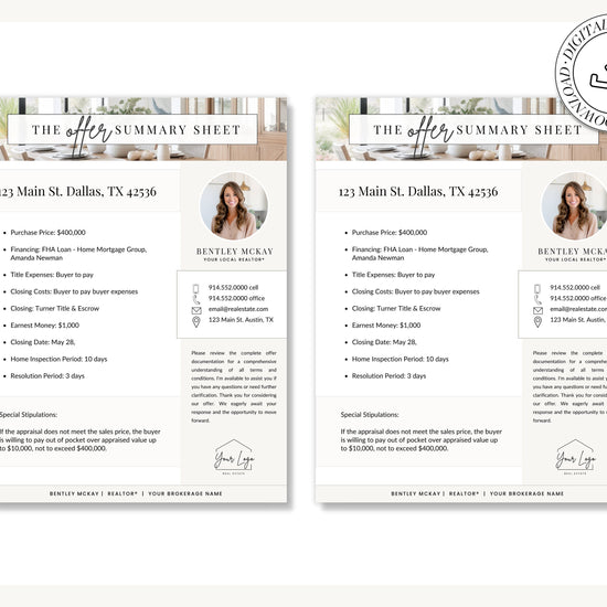 Offer Summary Cover Sheet | Real Estate Marketing | Multiple Offer | Home Buyer Guide | Seller Guide | Offer Cover Sheet | Real Estate