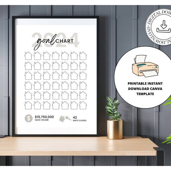 Real Estate Goal Chart | Printable Real Estate Goal Tracker | 2024 New Year Real Estate | Real Estate Planner | Real Estate Canva Template