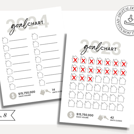 Real Estate Goal Chart | Printable Real Estate Goal Tracker | 2024 New Year Real Estate | Real Estate Planner | Real Estate Canva Template