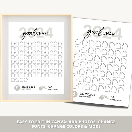 Real Estate Goal Chart | Printable Real Estate Goal Tracker | 2024 New Year Real Estate | Real Estate Planner | Real Estate Canva Template