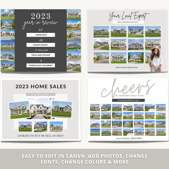 Real Estate New Year Postcards | Year In Review Sold Homes Postcard Mailers | Real Estate Marketing Canva | Real Estate Farming 2023 2024
