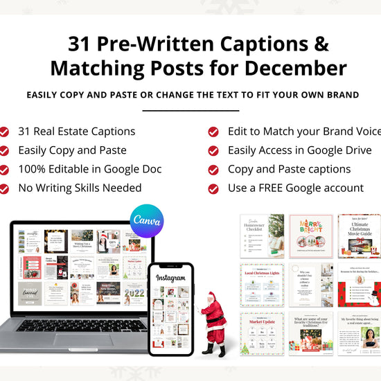 December Real Estate Captions & 31 Matching Real Estate Canva Posts | Real Estate Instagram Posts | Real Estate Marketing | Canva Template