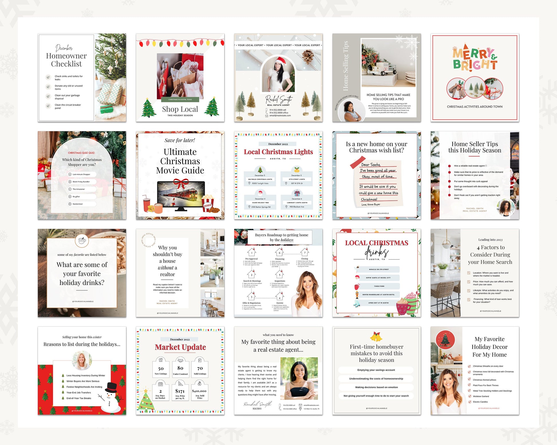 December Real Estate Captions & 31 Matching Real Estate Canva Posts | Real Estate Instagram Posts | Real Estate Marketing | Canva Template