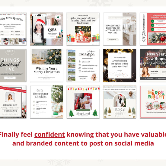 December Real Estate Captions & 31 Matching Real Estate Canva Posts | Real Estate Instagram Posts | Real Estate Marketing | Canva Template