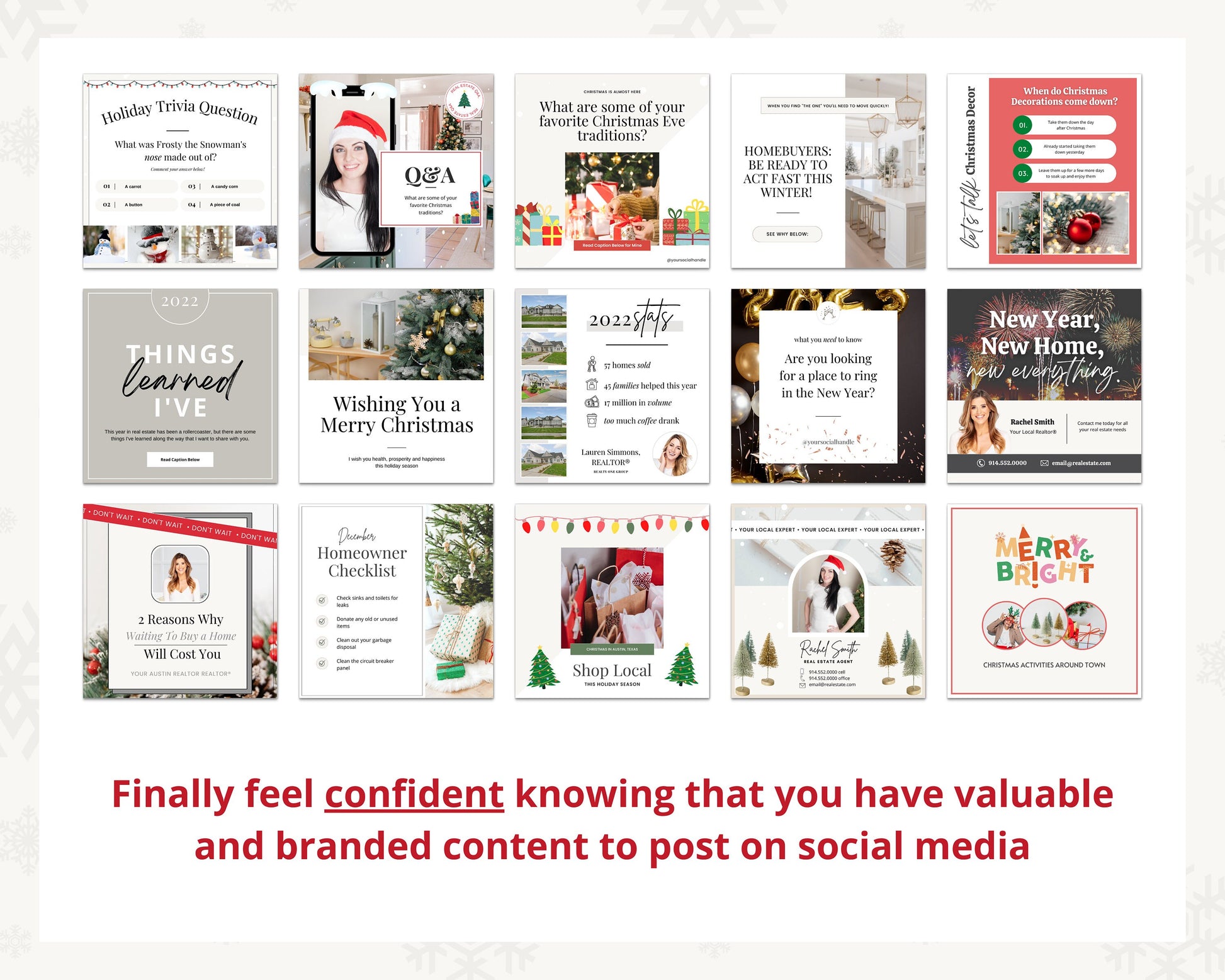 December Real Estate Captions & 31 Matching Real Estate Canva Posts | Real Estate Instagram Posts | Real Estate Marketing | Canva Template