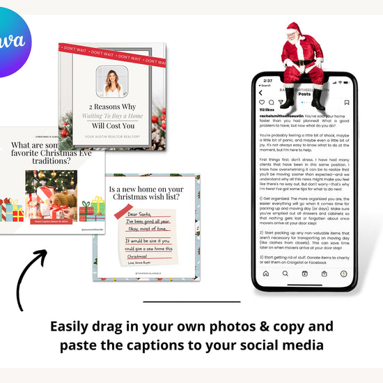December Real Estate Captions & 31 Matching Real Estate Canva Posts | Real Estate Instagram Posts | Real Estate Marketing | Canva Template
